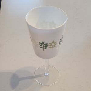 Single Anthro White Wine Glass with Green Leaf Design